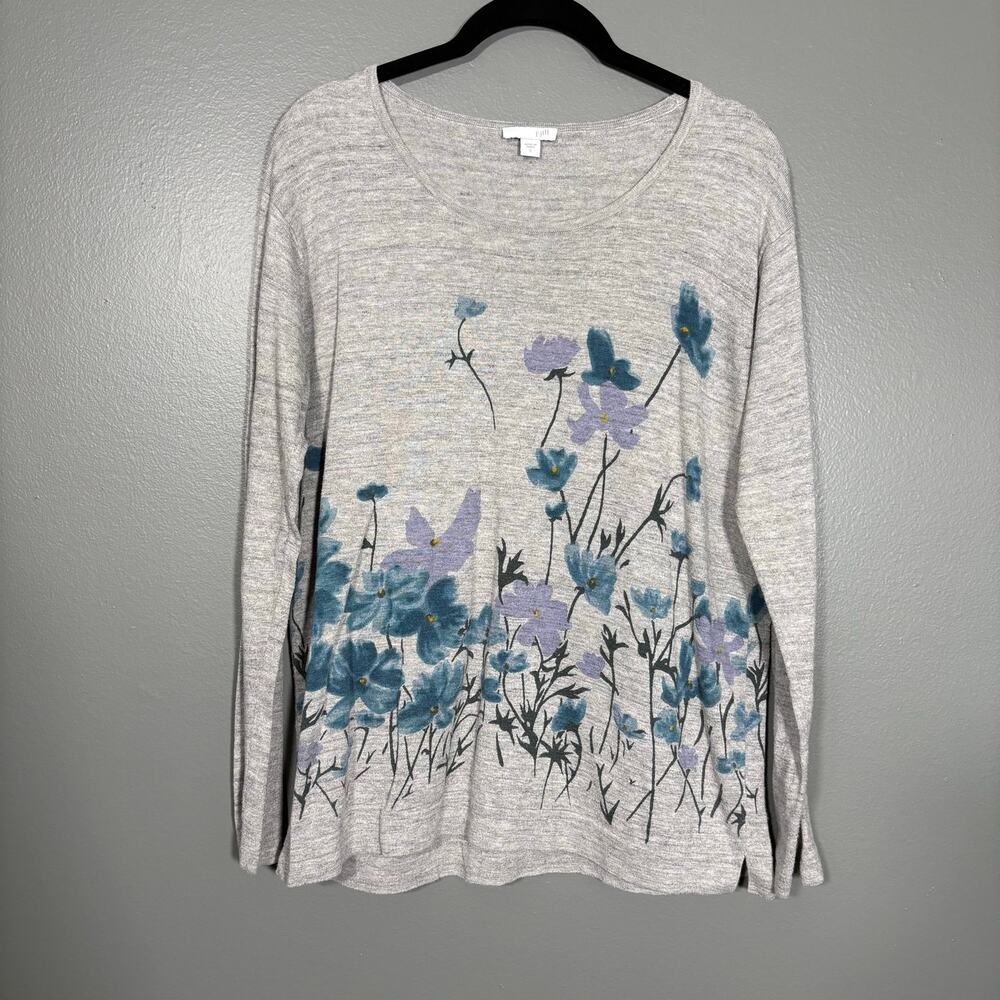 J Jill Boho Cottage Floral Gray & Purple Sweater - Womens Size Small - Botanical